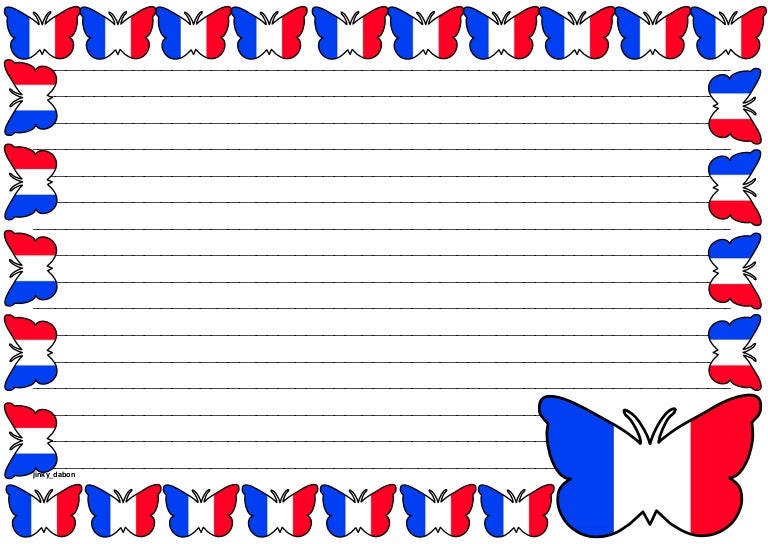 France Flag Themed Lined Paper and Pageborders
