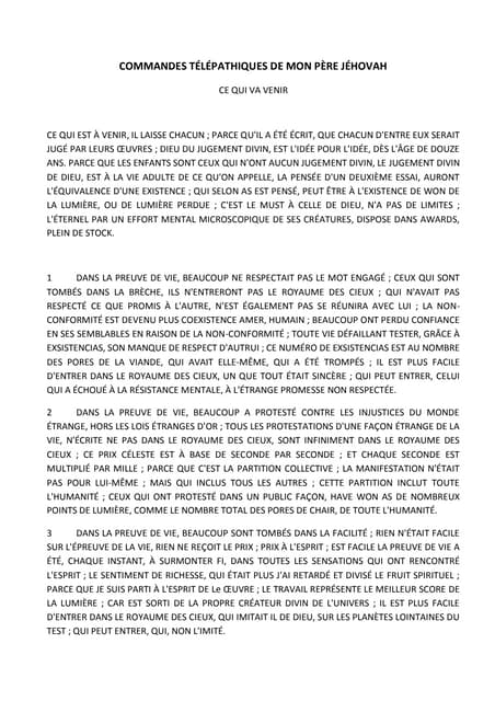 COMMANDES TÉLÉPATHIQUES DE MON PÈRE...