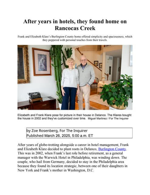 Frank and Elizabeth Klare article - After years in hotels.docx
