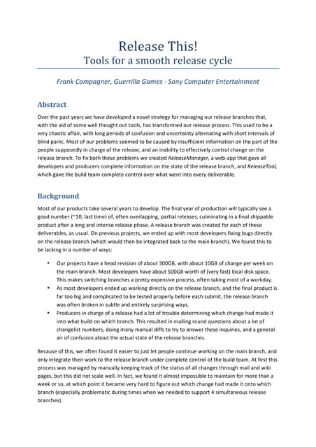 White Paper: Release This! - Tools for a Smooth Release Cycle