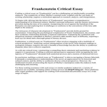 Frankenstein Critical Essay. Frankenstein Essay.docx.pdf - Frankenstein Essay...