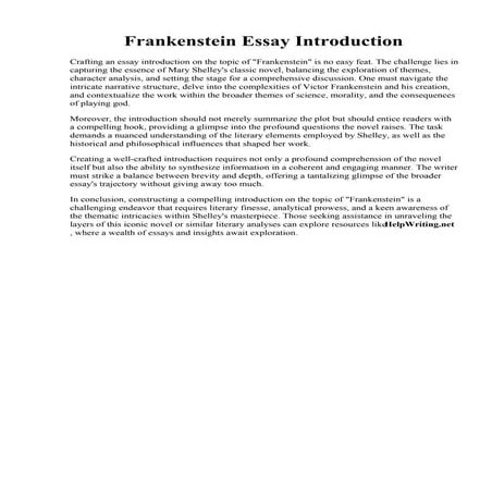 Frankenstein Essay Introduction. Frankenstein Essay Outline  Frankenstein