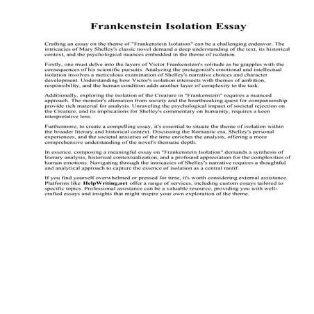Frankenstein Isolation Essay. Universidad Cristiana Logos