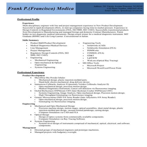 Frank Modica Resume