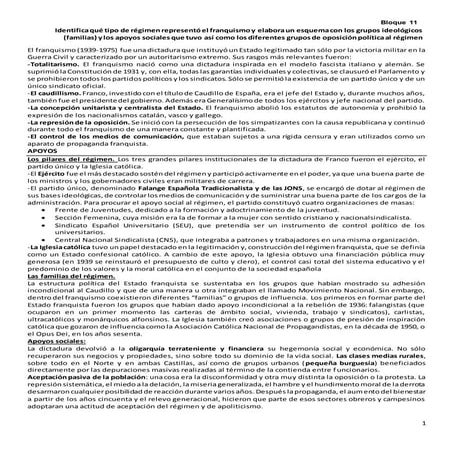 Bloque 11. Identifica qué tipo de régimen representó el franquismo y elabora ...