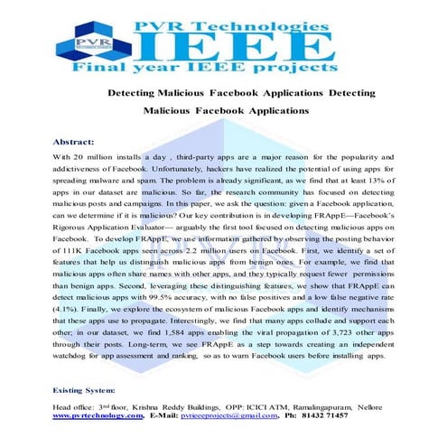 Fr app e detecting malicious facebook applications