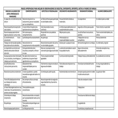 Frases apropiadas para incluir en observaciones de boletas