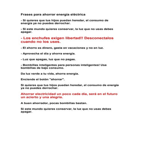 Frases para ahorrar energía eléctrica