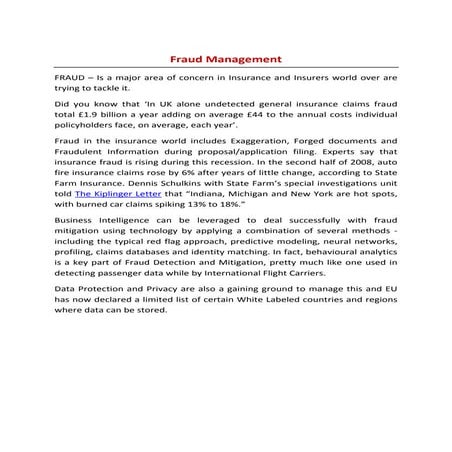 Thought Post: Fraud Management