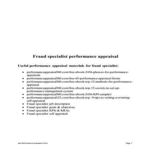 Fraud specialist performance appraisal