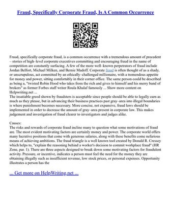Fraud, Specifically Corporate Fraud, Is A Common Occurrence
