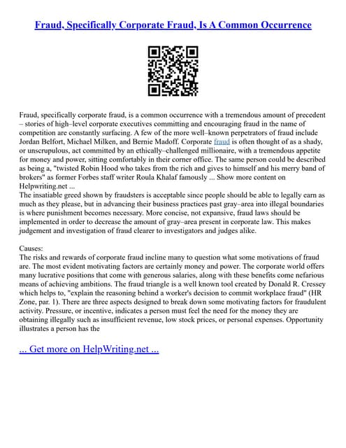 Fraud, Specifically Corporate Fraud, Is A Common Occurrence