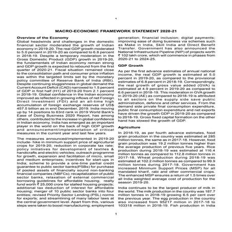 Union Budget- MACRO-ECONOMIC FRAMEWORK STATEMENT 2020-21