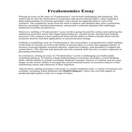Freakonomics Essay. Freakonomics - Steven D. Levitt y Stephen J. Dubner - Res...