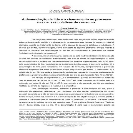 Fredie didier jr. a denunciação da lide e o chamamento ao processo nas ...