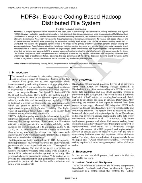 Fredrick Ishengoma -  HDFS+- Erasure Coding Based Hadoop Distributed File System
