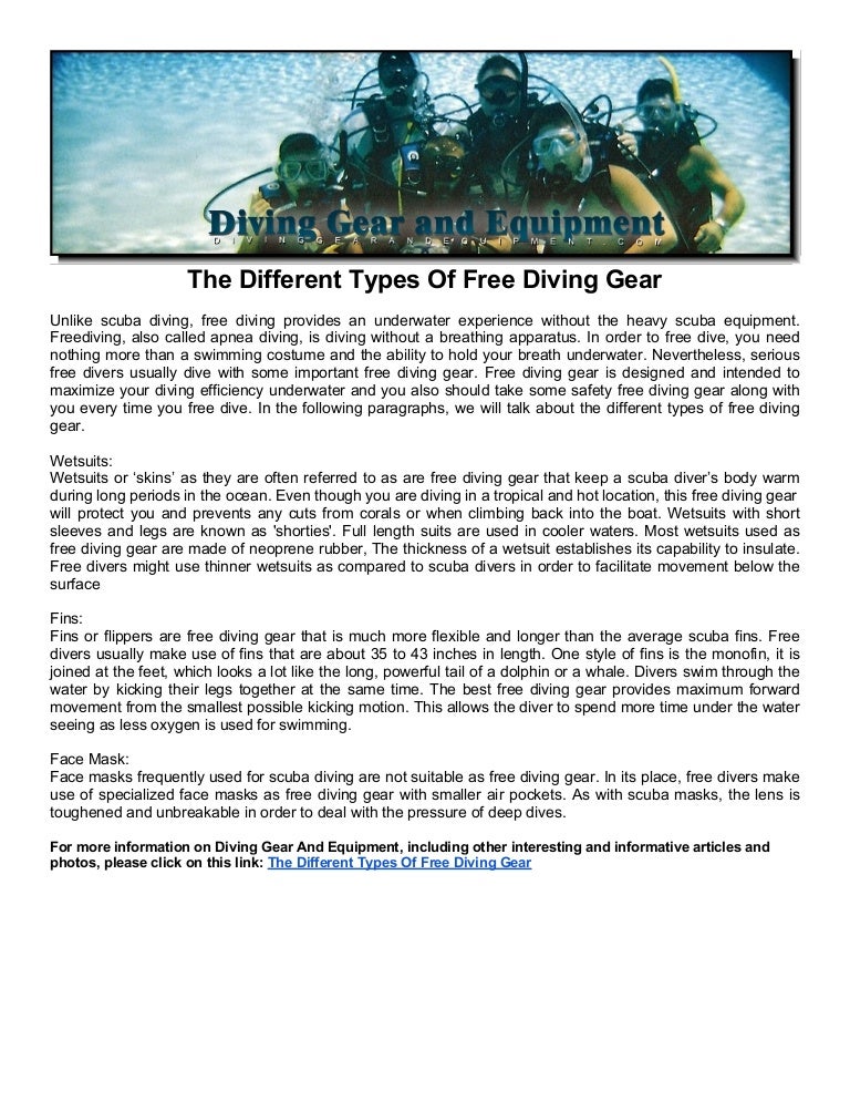 The Different Types Of Free Diving Gear