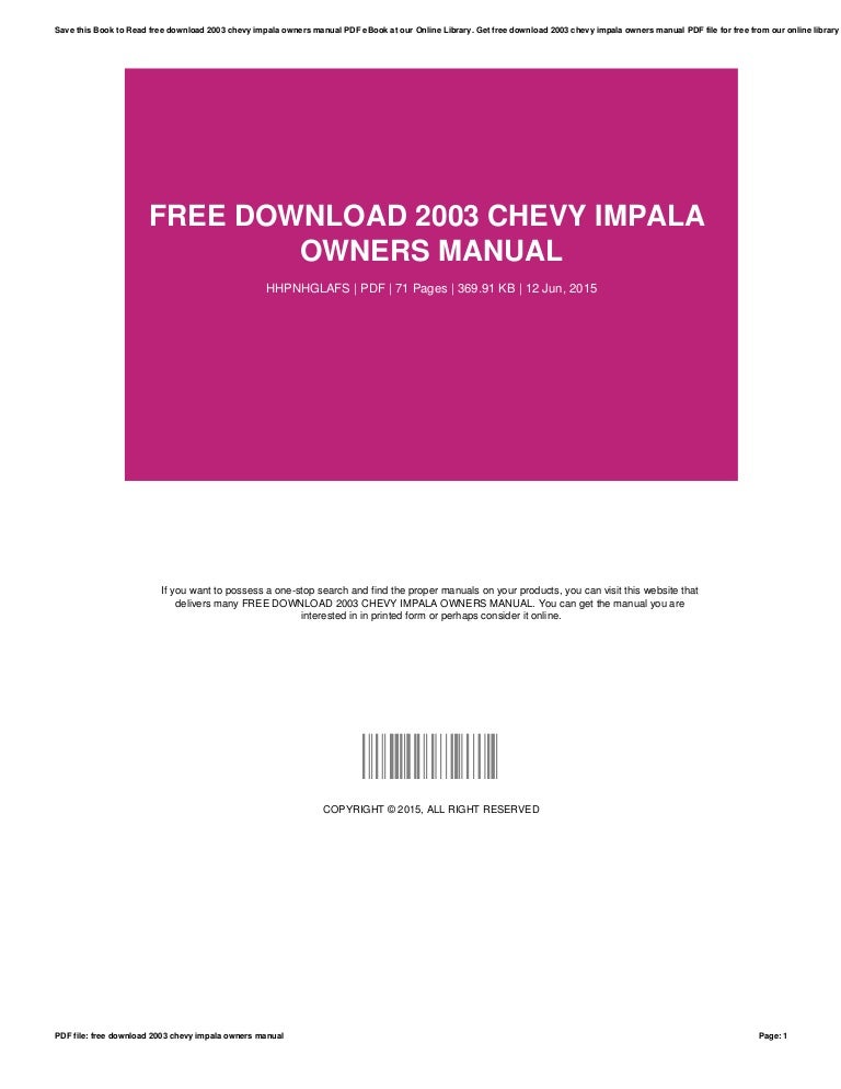 chevy impala repair manual free download
