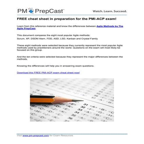 FREE cheat sheet in preparation for the PMI-ACP exam