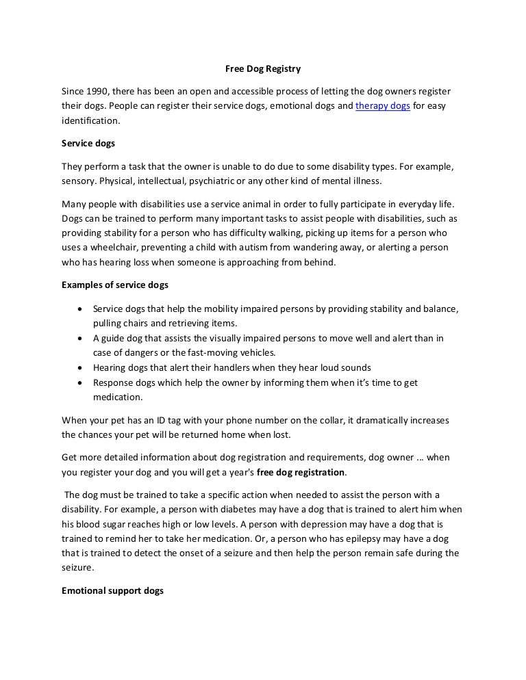 register your dog as a service dog for free