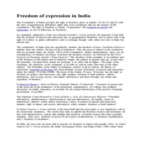 Freedom of speech &amp; expression in india