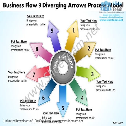 Free download flow 9 diverging arrows process model cycle diagram power point...