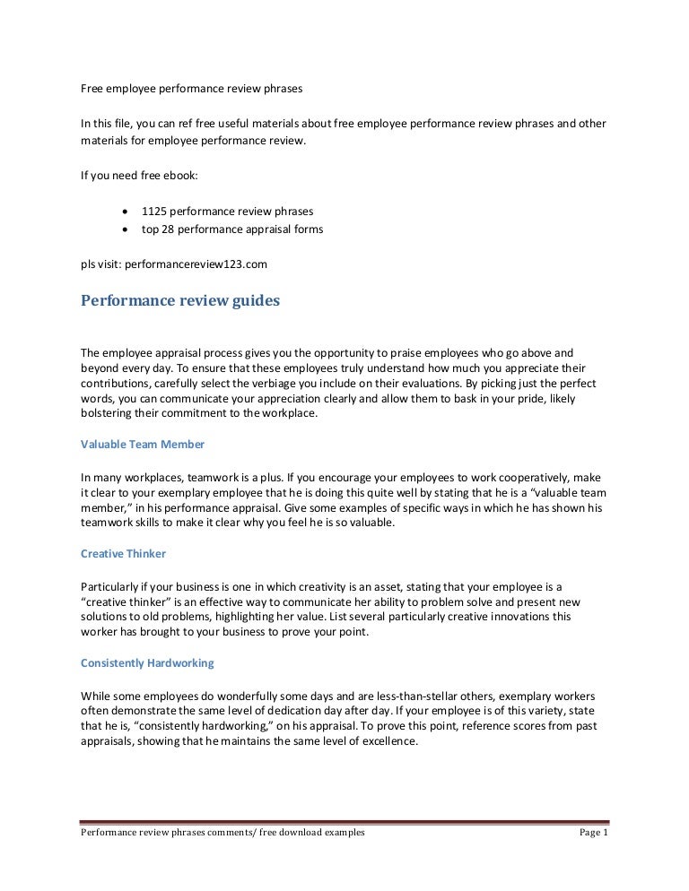 Free Employee Performance Review Phrases