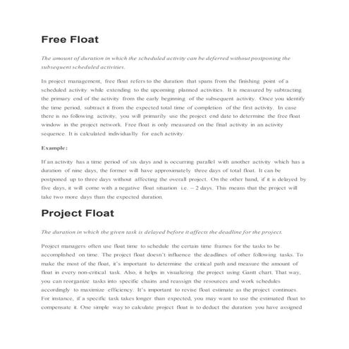 Free float and total float - PMP/CAPM from PMI