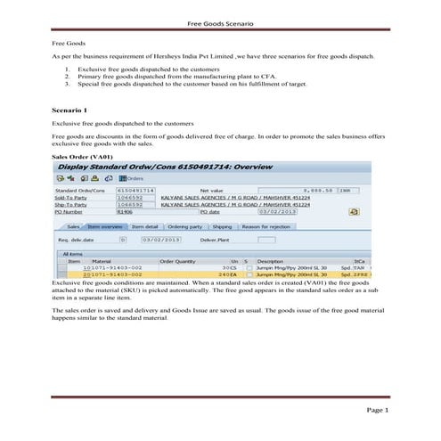 Free goods company senario