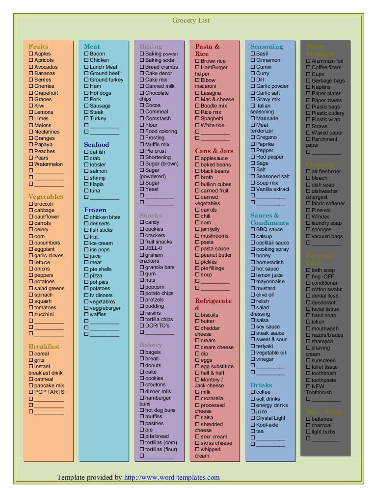 free grocery list free groceries list