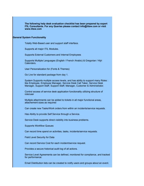 Free help desk evaluation checklist