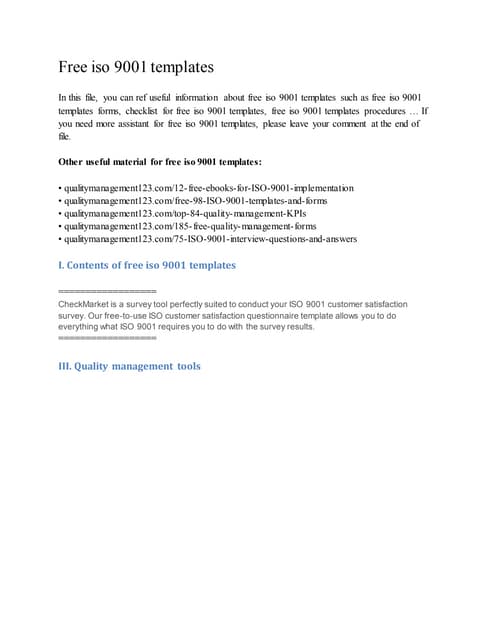 Iso 9001 templates free | DOCX