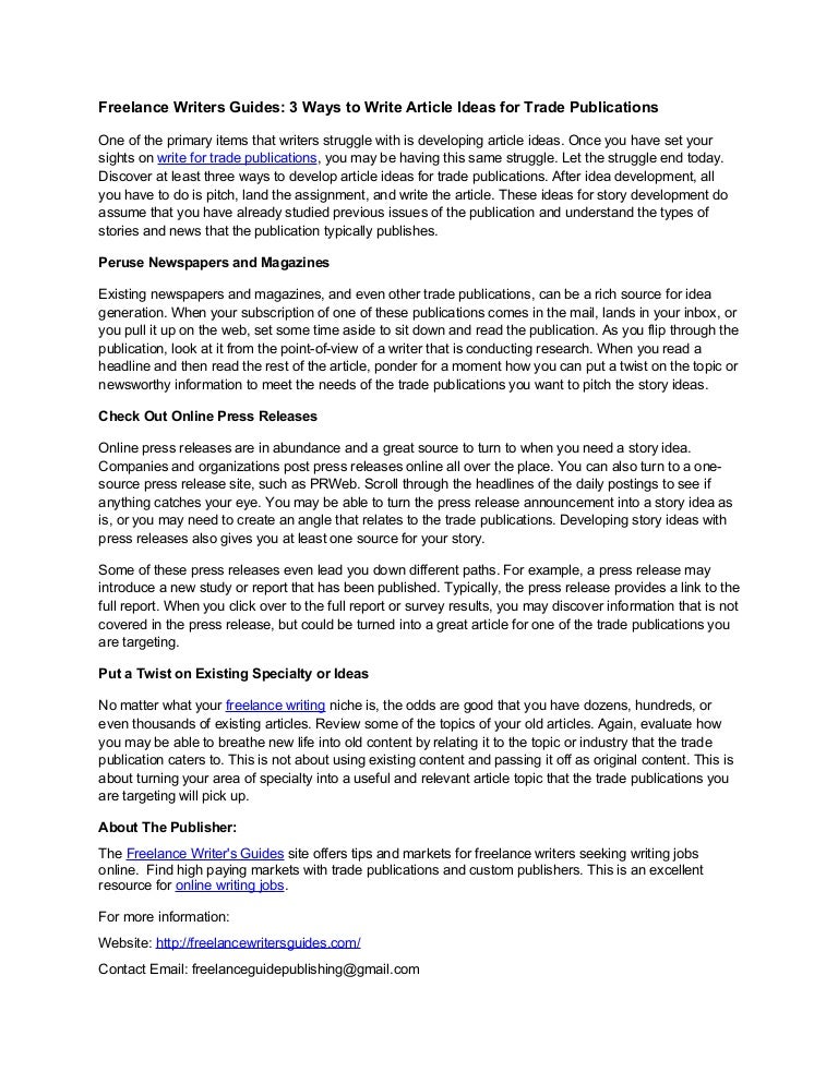 Freelance Writers Guides 3 Ways to Write Article Ideas for Trade Pub…