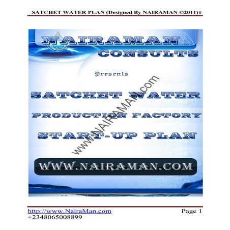 Sachet Pure Water Business plan & Feasibility Study