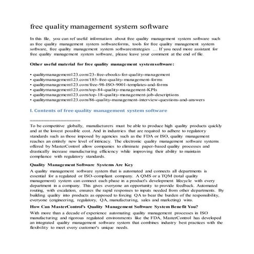 Free quality management system software