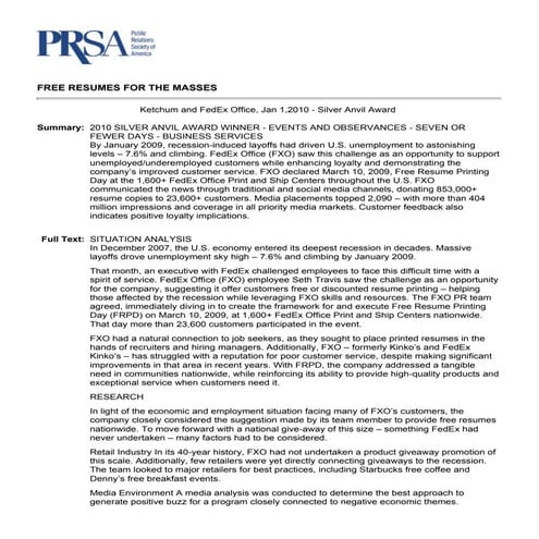 Case Study: FedEx Kinkos Free Resumes | PDF