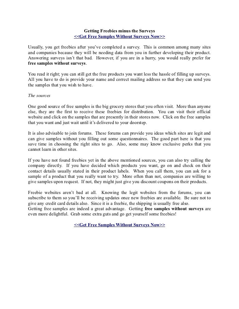 Free samples without surveys