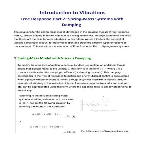 free vibration with damping in Single degree of freedom | PDF