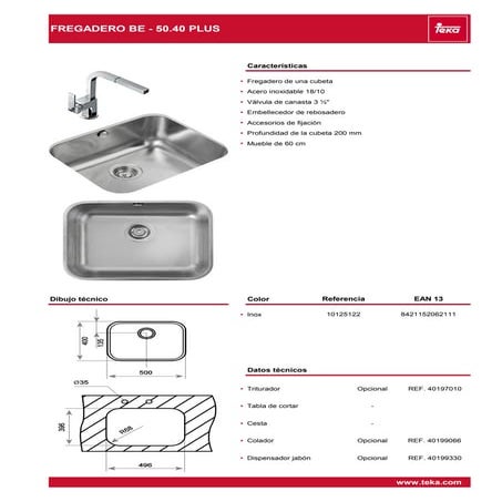 Fregadero Teka BE 50.40 PLUS