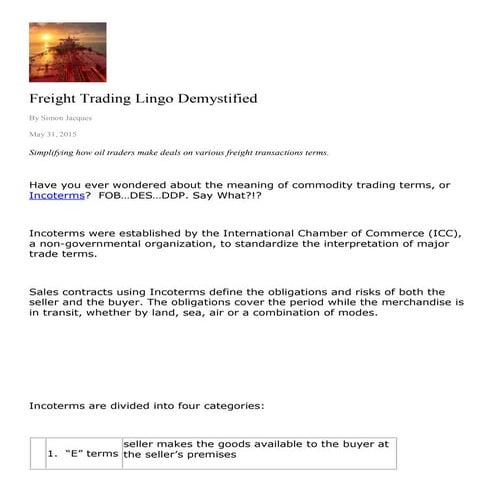 Freight trading lingo demystified