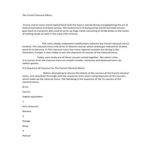 French clasical menu