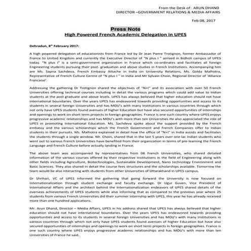 French delegation visit to upes