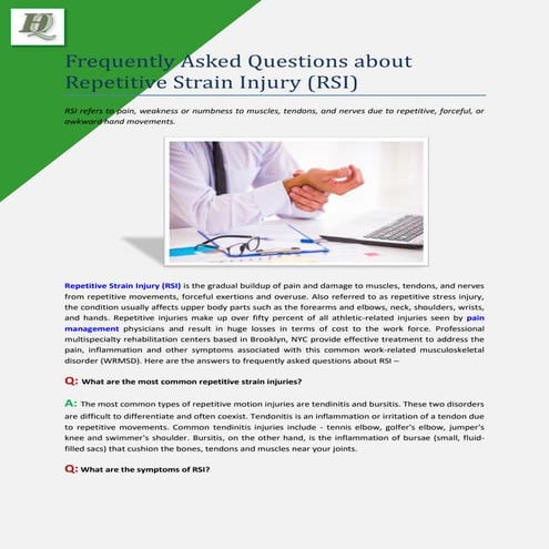 Frequently Asked Questions about Repetitive Strain Injury (RSI)