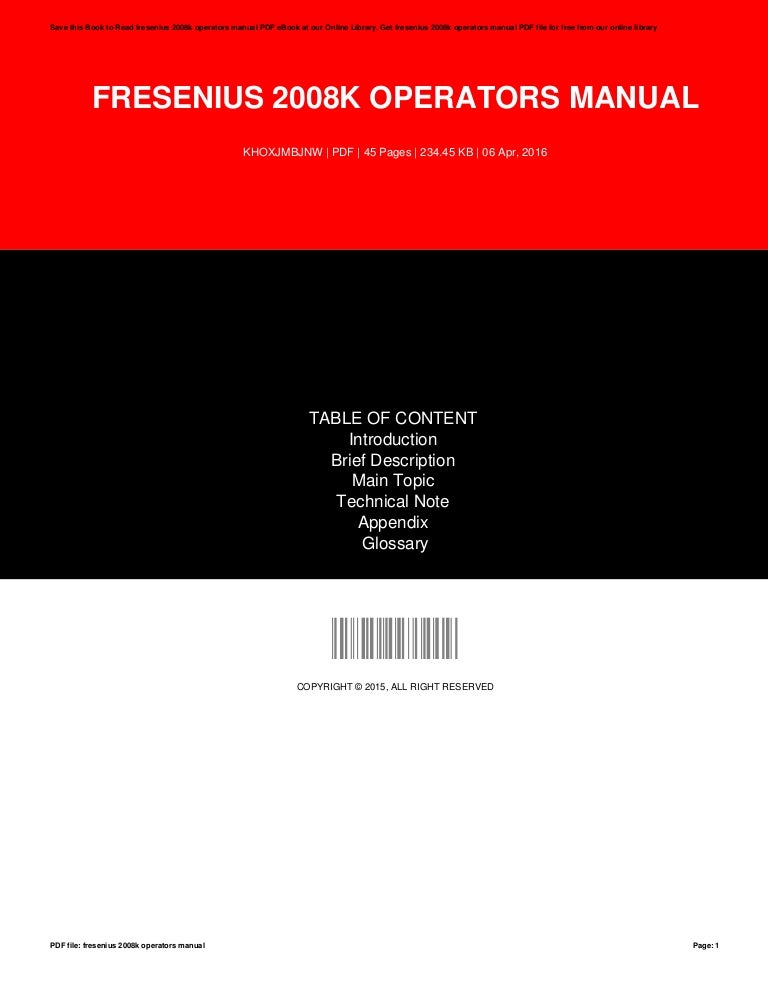 Fresenius 2008k operators manual