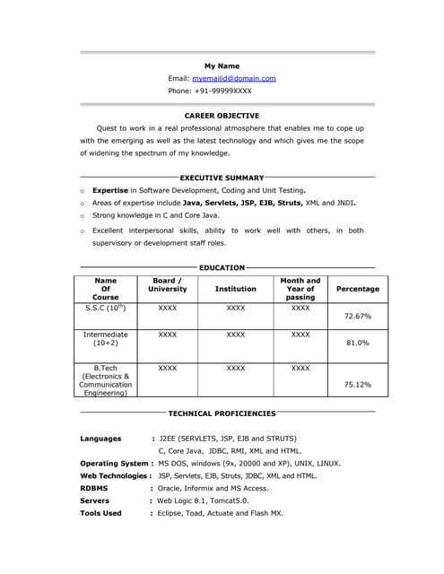 Fresher  Java J2 E E  Resume 1