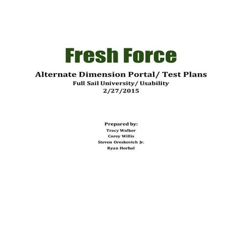 Alternate Dimension Portal/ Test Plans