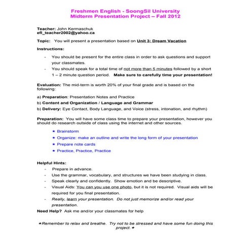 Freshmen English Midterm - Fall 2012