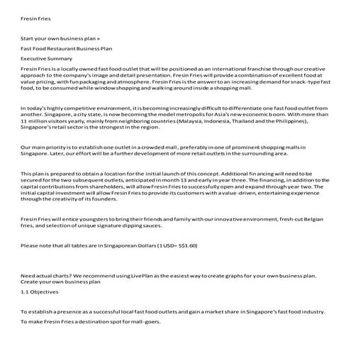 Fresin fries business plan