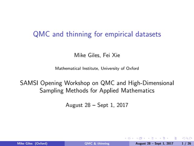 Program on Quasi-Monte Carlo and High-Dimensional Sampling Methods for Applie...