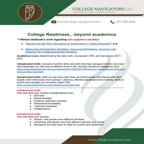 College Readiness...Beyond Academics